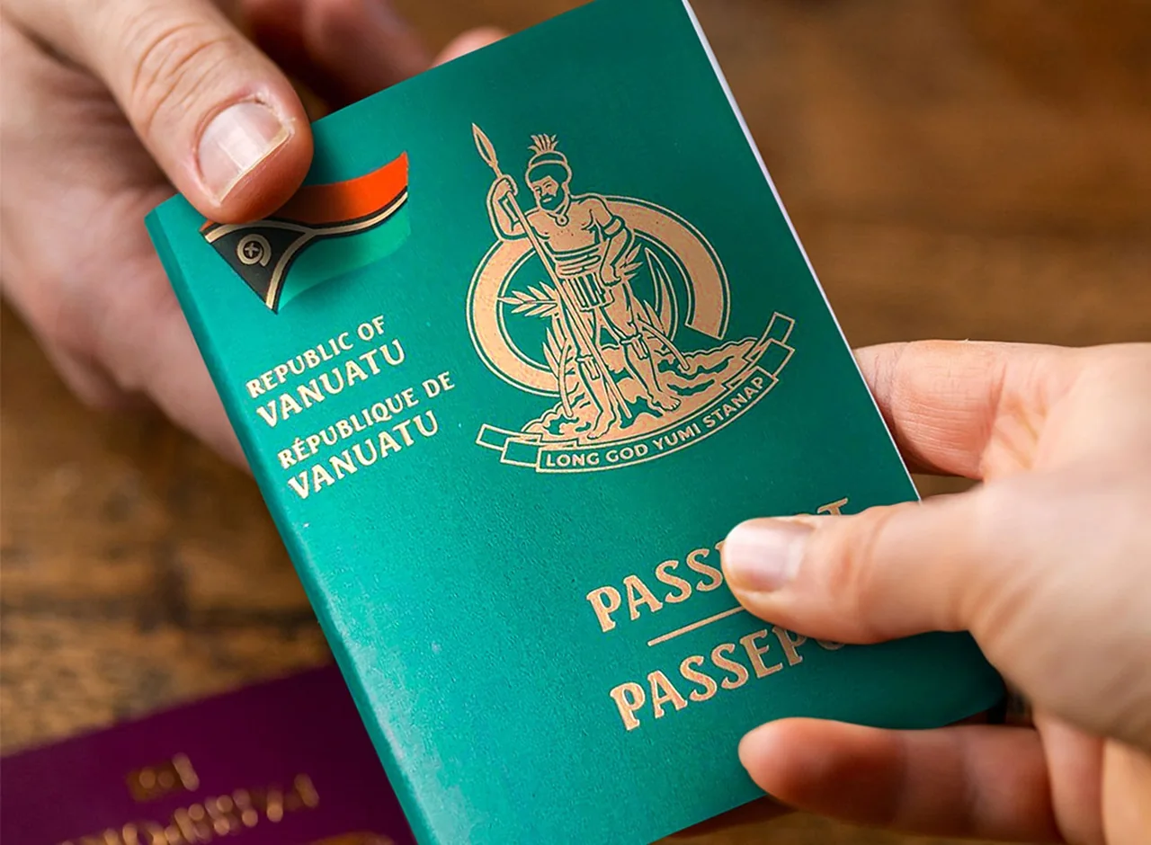 Vanuatu citizen passport held in two hands